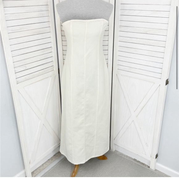 Zara Textured Strapless Tube Midi Dress Ivory Cream Large - Picture 3 of 11